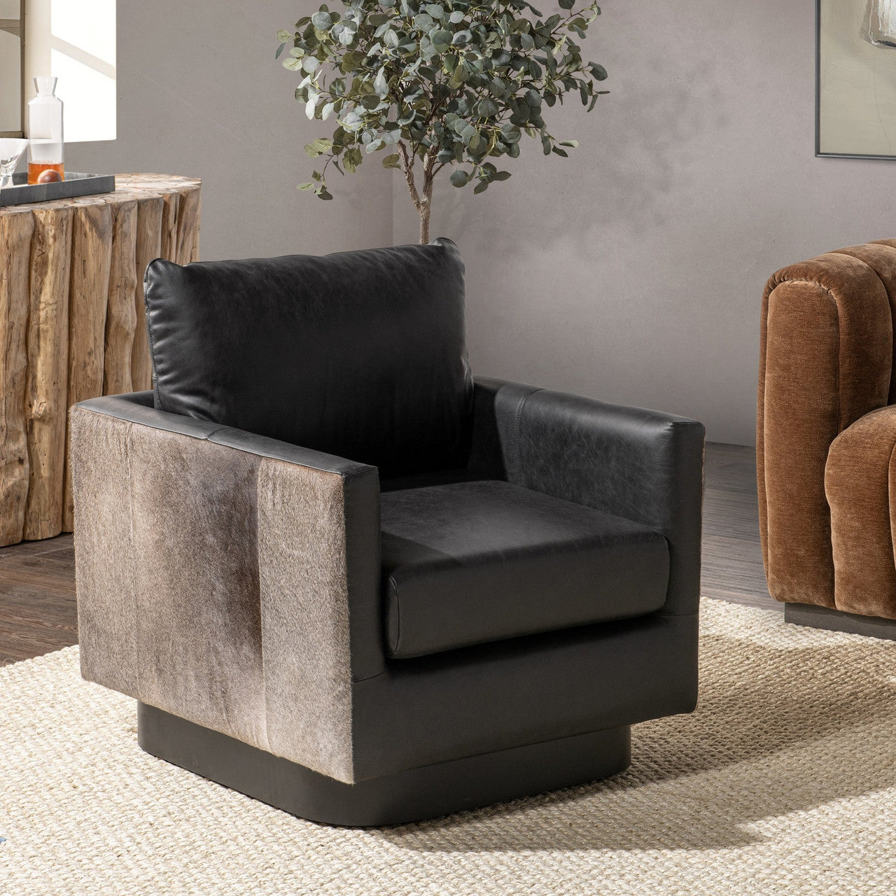 Lathe Hide Accent Chair - Rustic Shadow