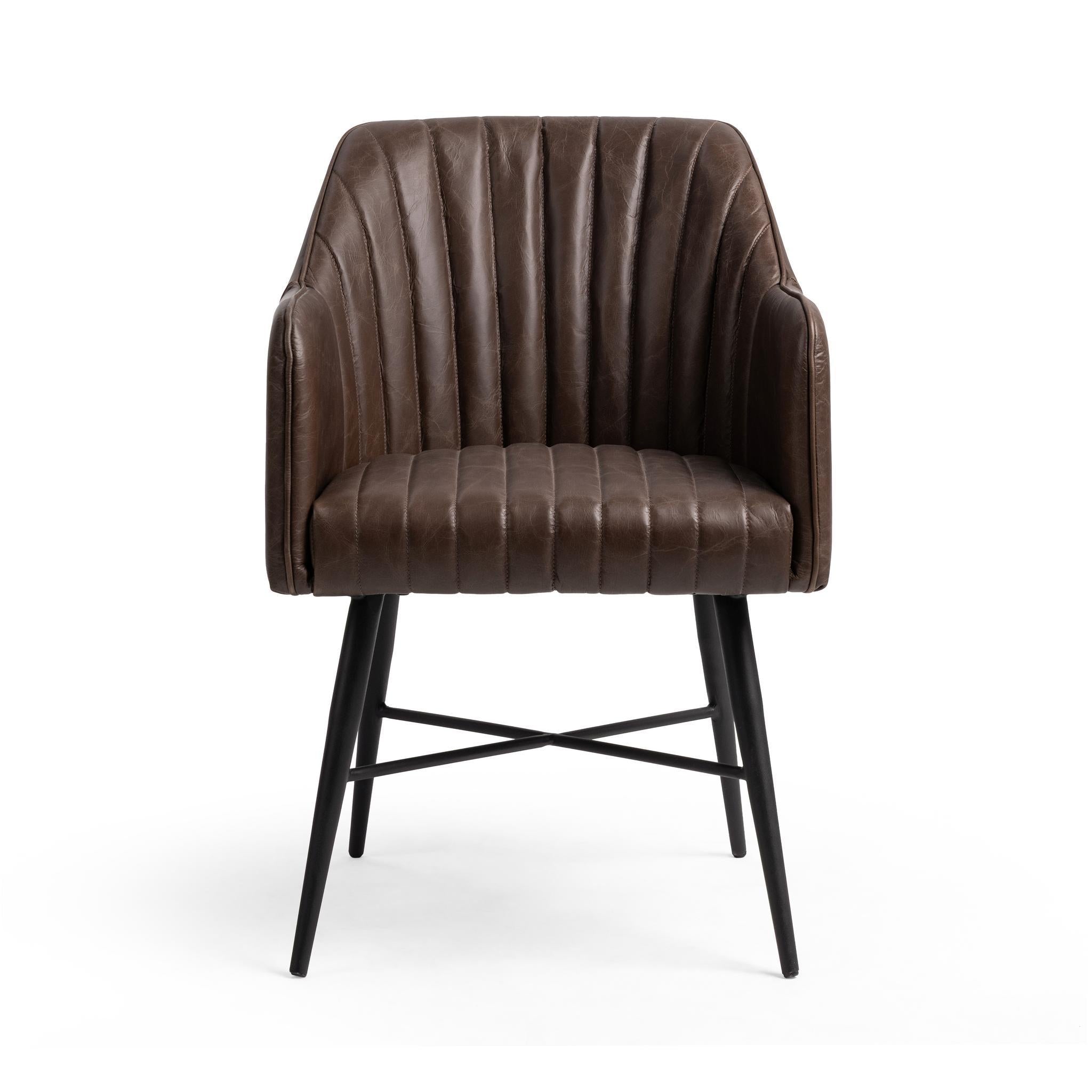 Leon Leather Dining Chair - Burnished Walnut