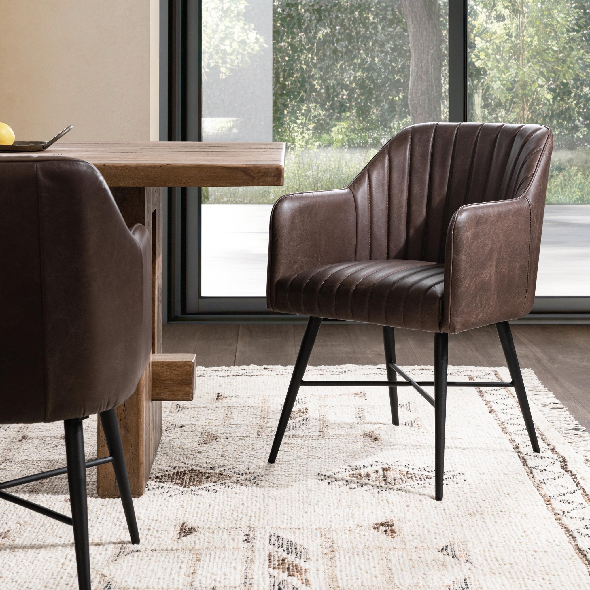 Leon Leather Dining Chair - Burnished Walnut