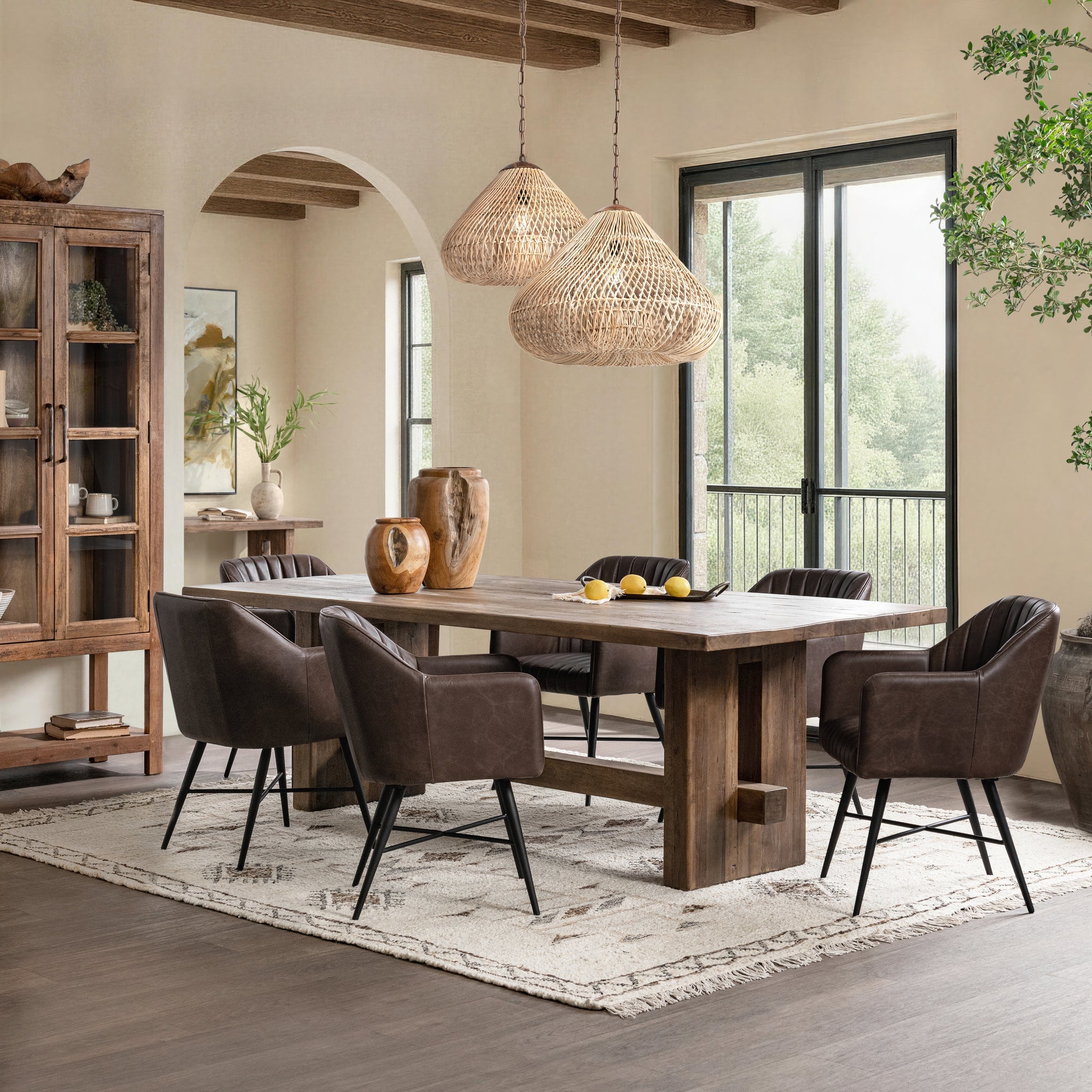 Leon Leather Dining Chair - Burnished Walnut