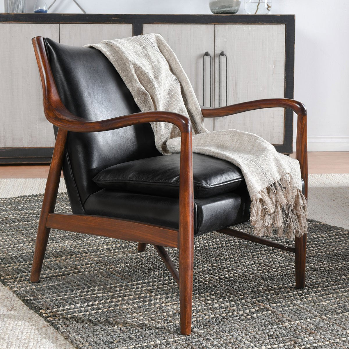Kiannah Leather Club Chair - Jet Black
