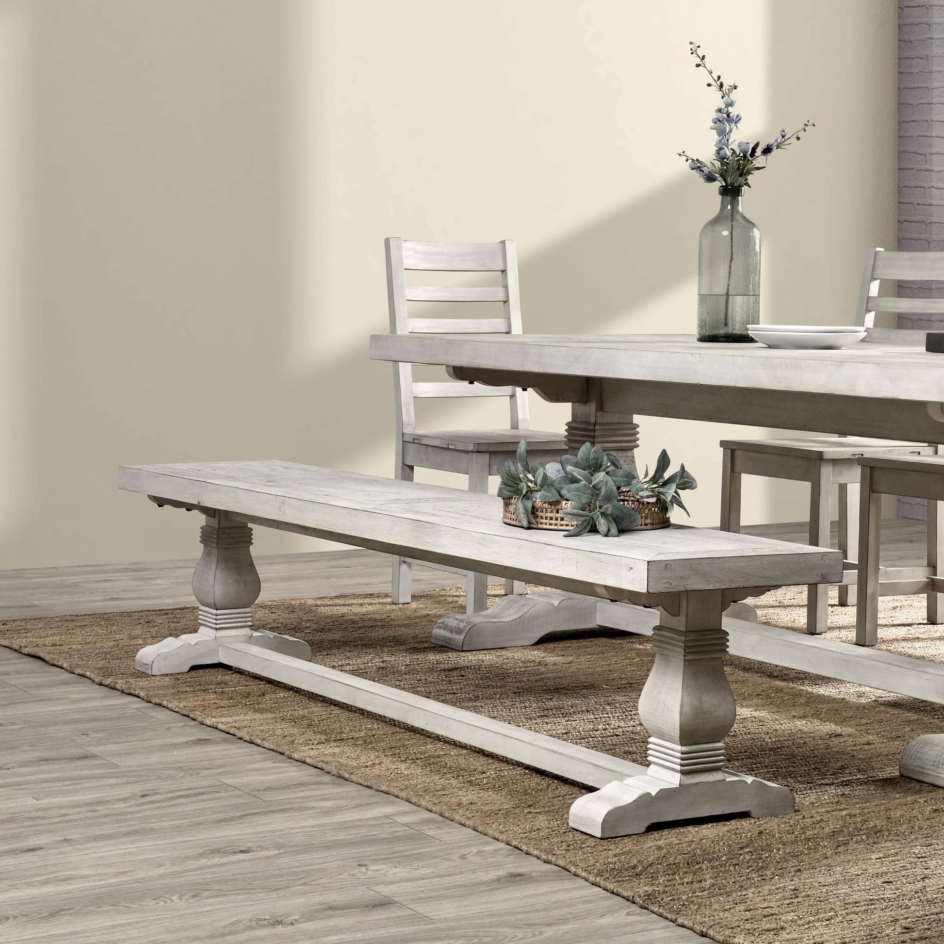 Caleb 83" Dining Bench Distressed Ivory