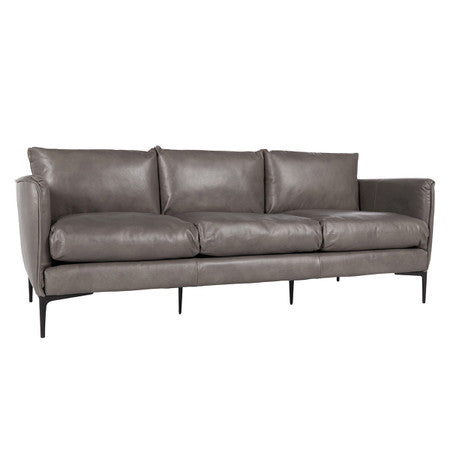 Abigail Leather Sofa - Pewter Gray