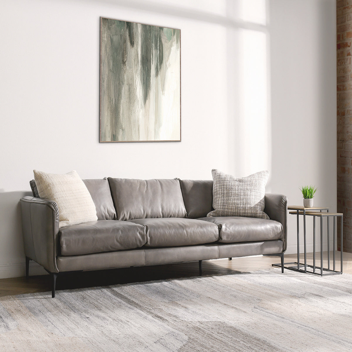 Abigail Leather Sofa - Pewter Gray