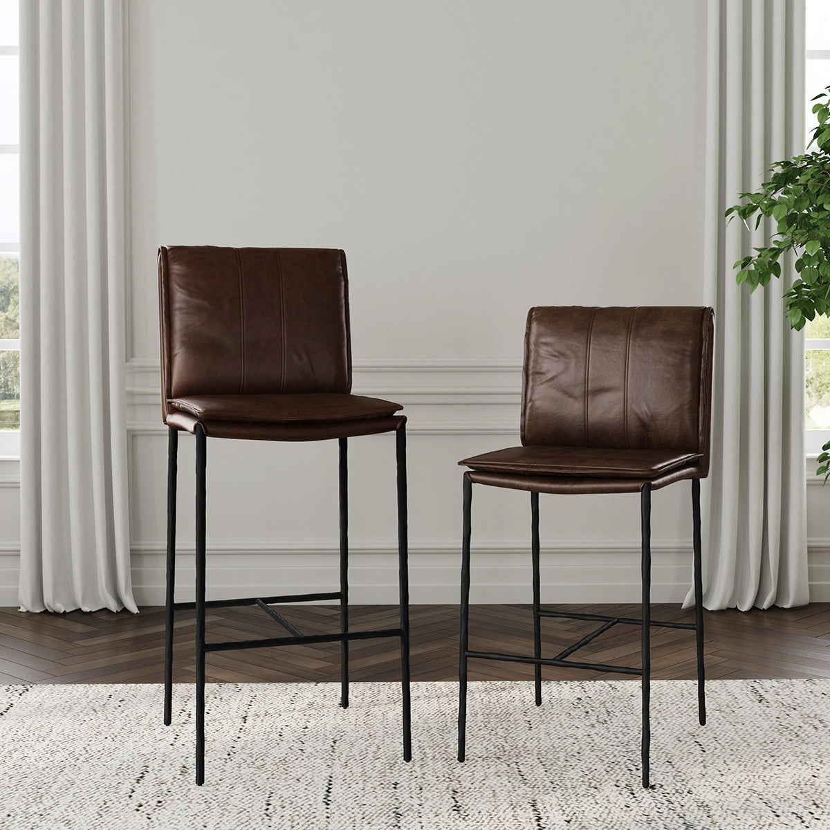 Mayer Leather Counter Stool - Truffle Brown