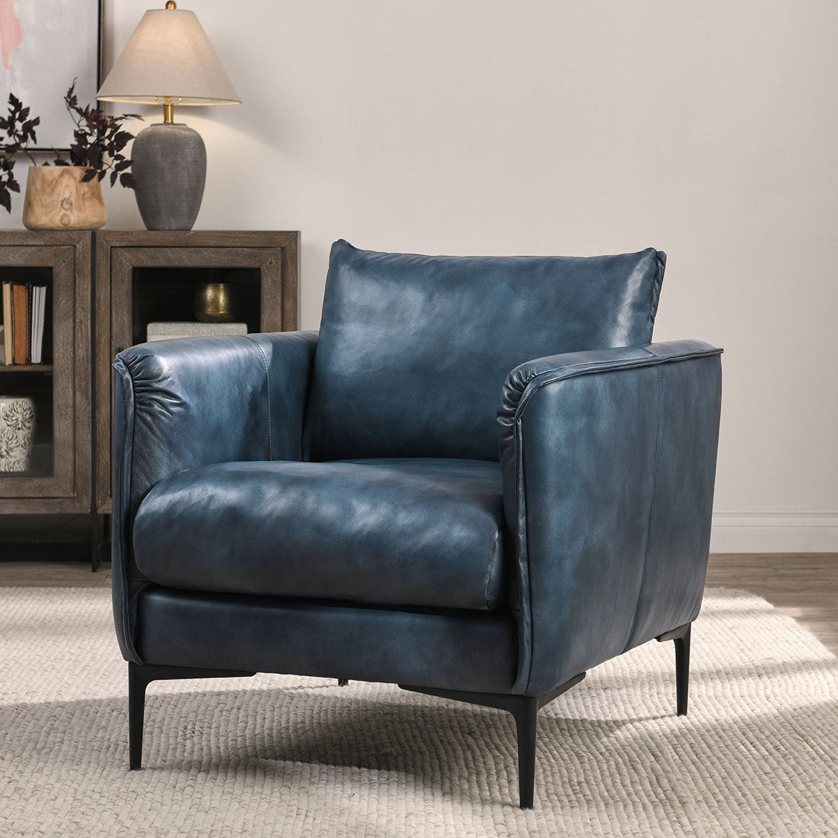 Abigail Leather Club Chair - Ocean Blue