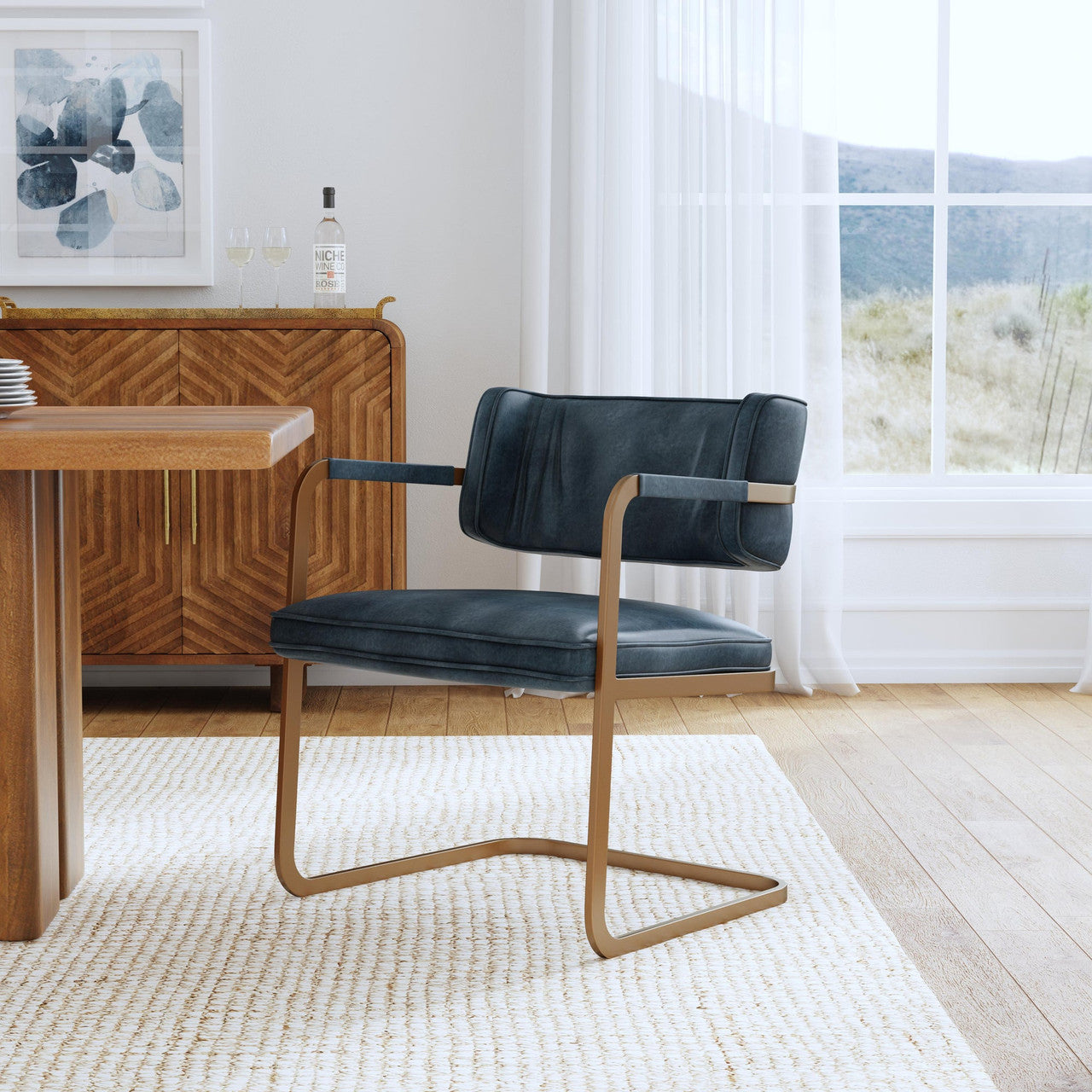 Fonda Leather Dining Chair - Ocean Blue