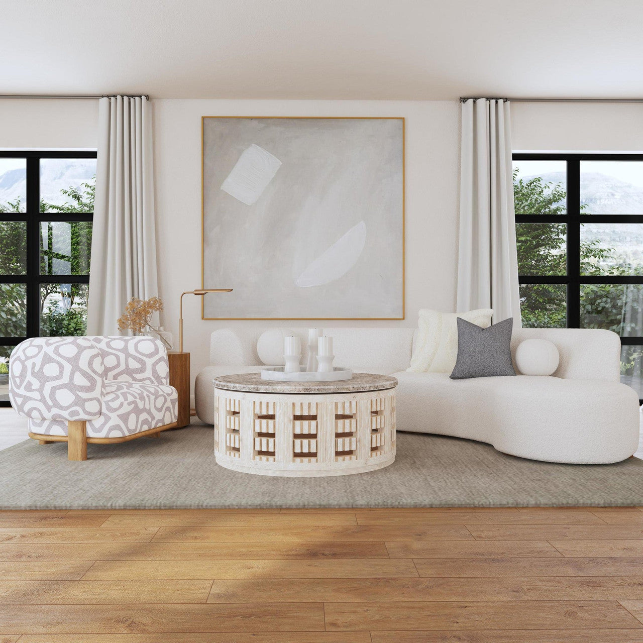 Octavia Ivory Upholstered 2-Piece Curved Sectional Sofa