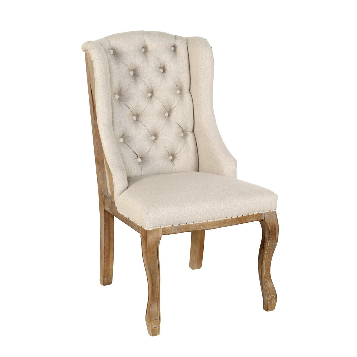 Deconstructed Beige Linen Wingback Dining Chair