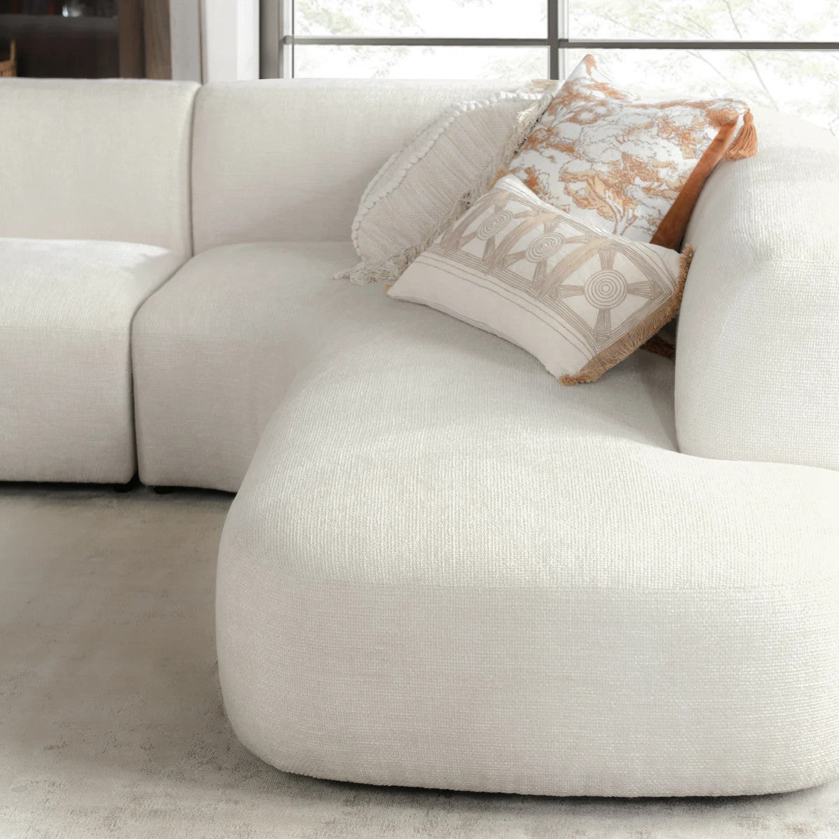 Anniston Ivory Upholstered 2pc RAF Curved Sectional Sofa 126"