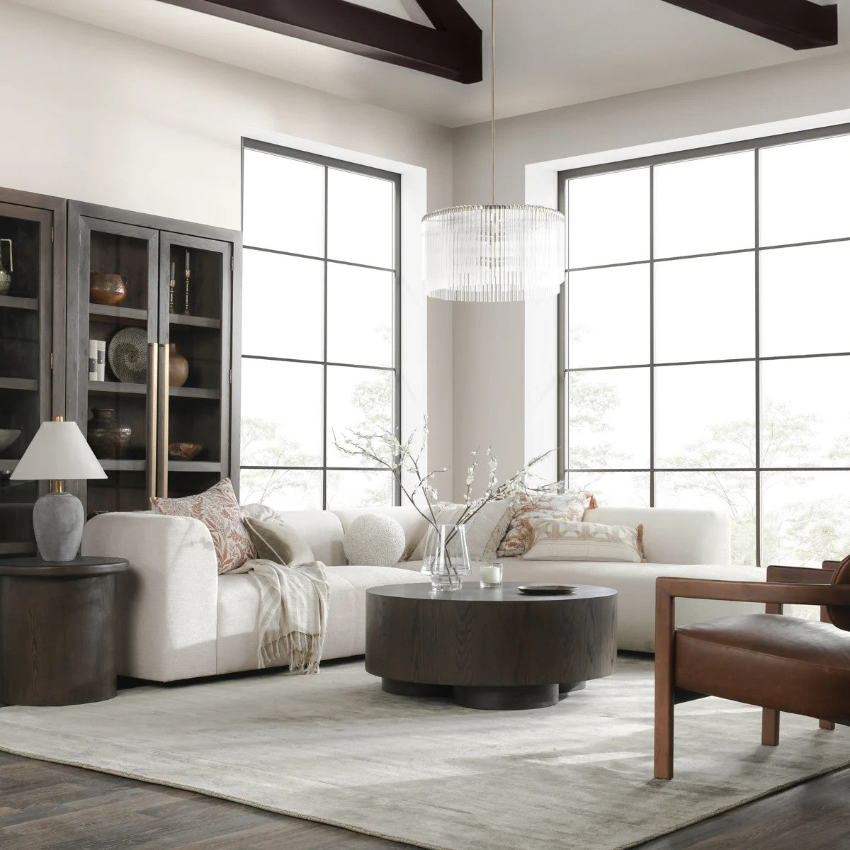 Anniston Ivory Upholstered 2pc RAF Curved Sectional Sofa 126"