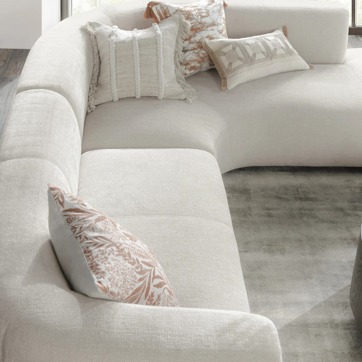 Anniston Ivory Upholstered 2pc RAF Curved Sectional Sofa 126"