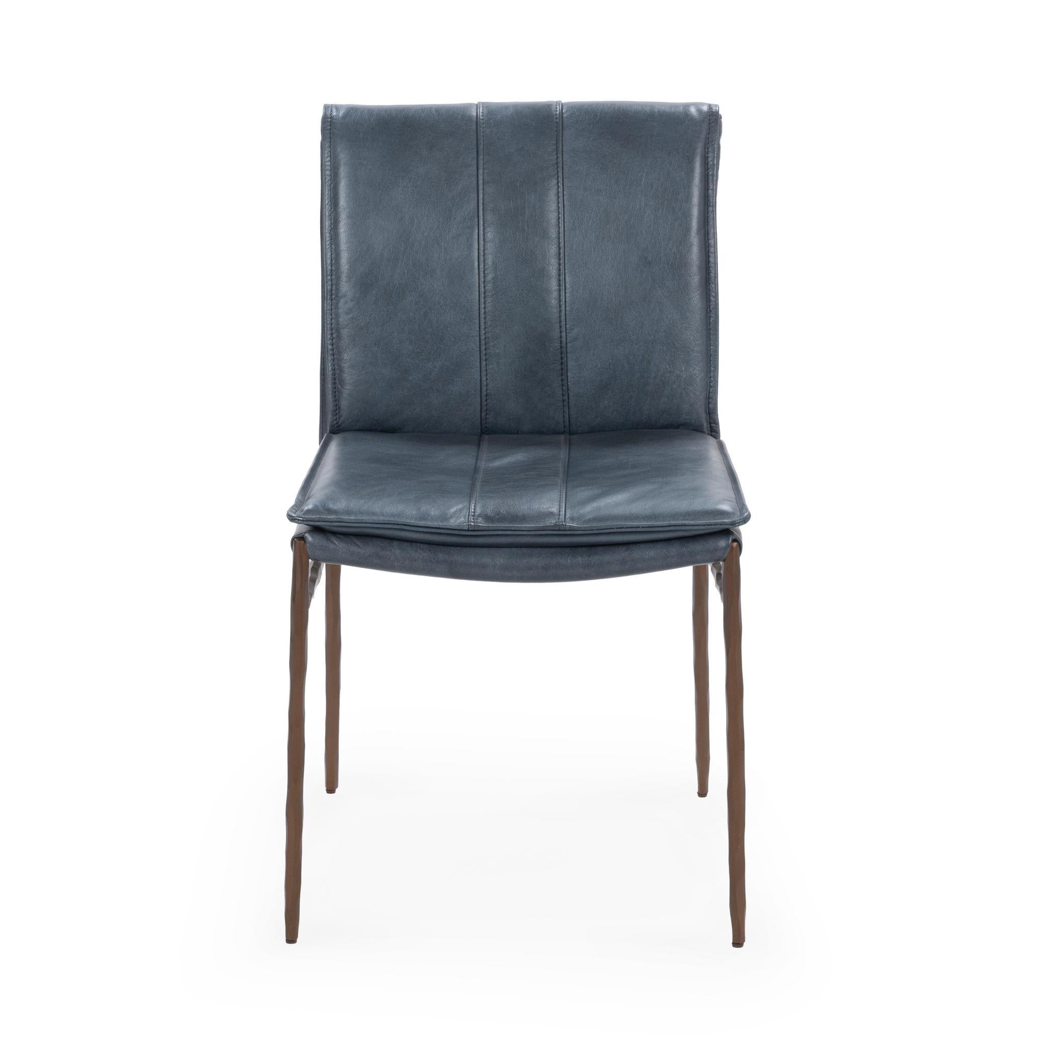 Mayer Leather Dining Chair Set of 2 - Ocean Blue