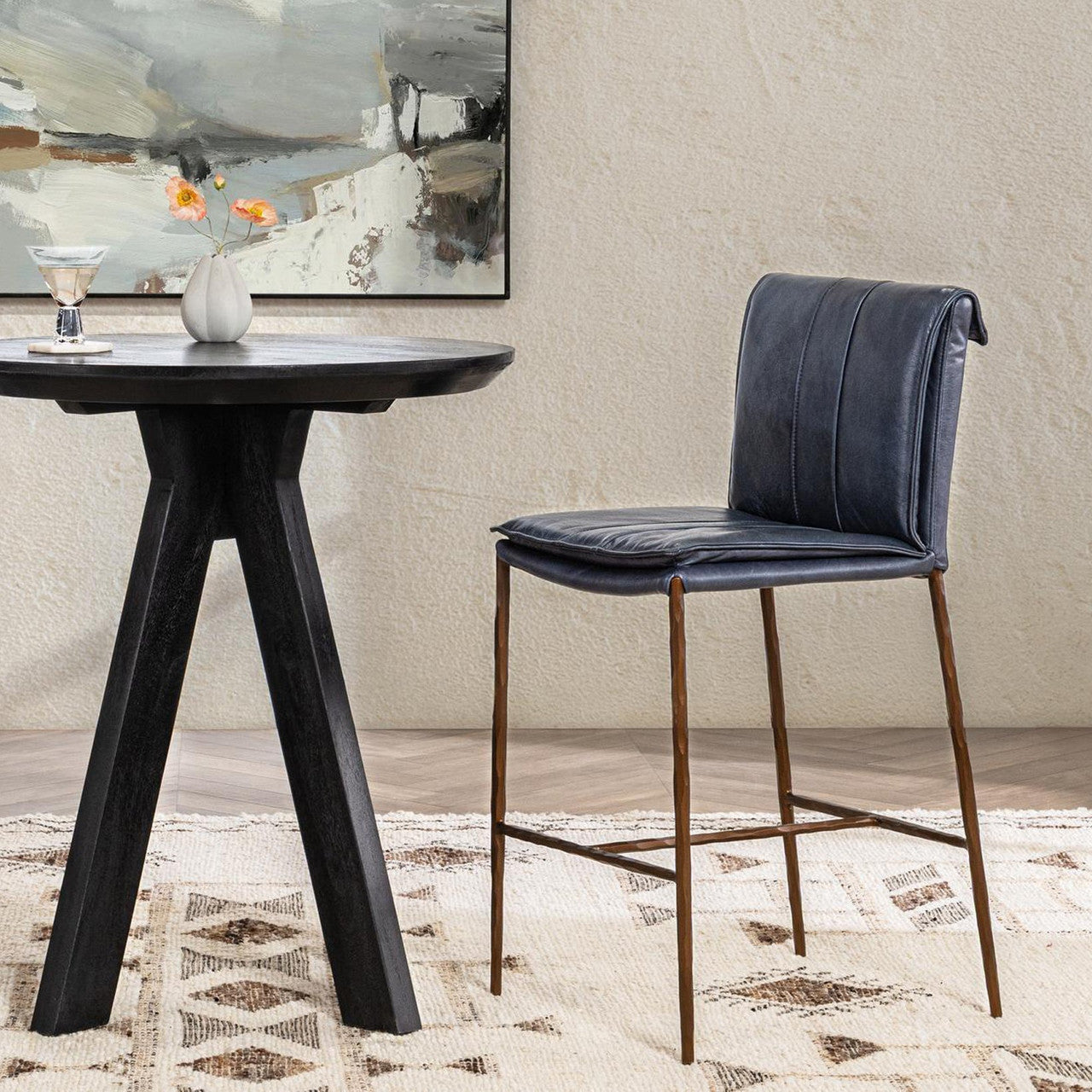 Mayer Navy Leather Counter Stool