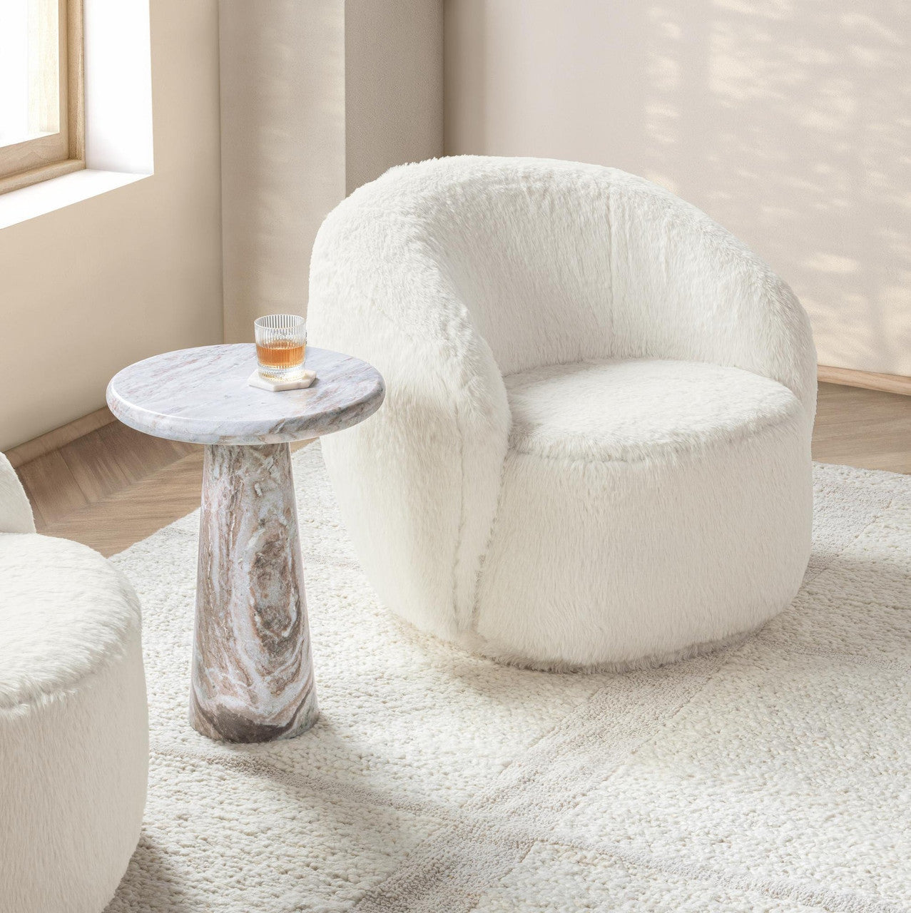 Adley Plush Swivel Chair - Vanilla