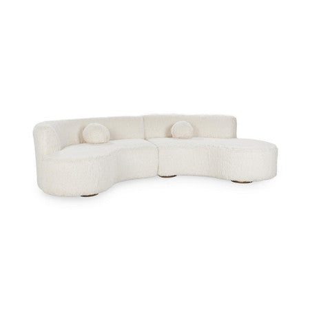 Octavia Vanilla Fur Upholstered 2-Piece Curved Sectional Sofa