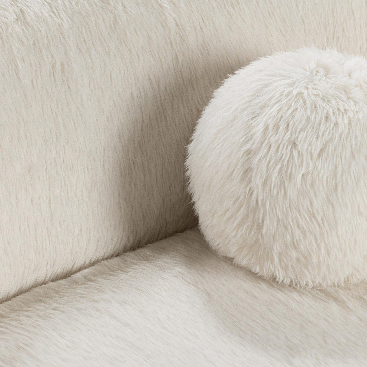 Octavia Vanilla Fur Upholstered 2-Piece Curved Sectional Sofa