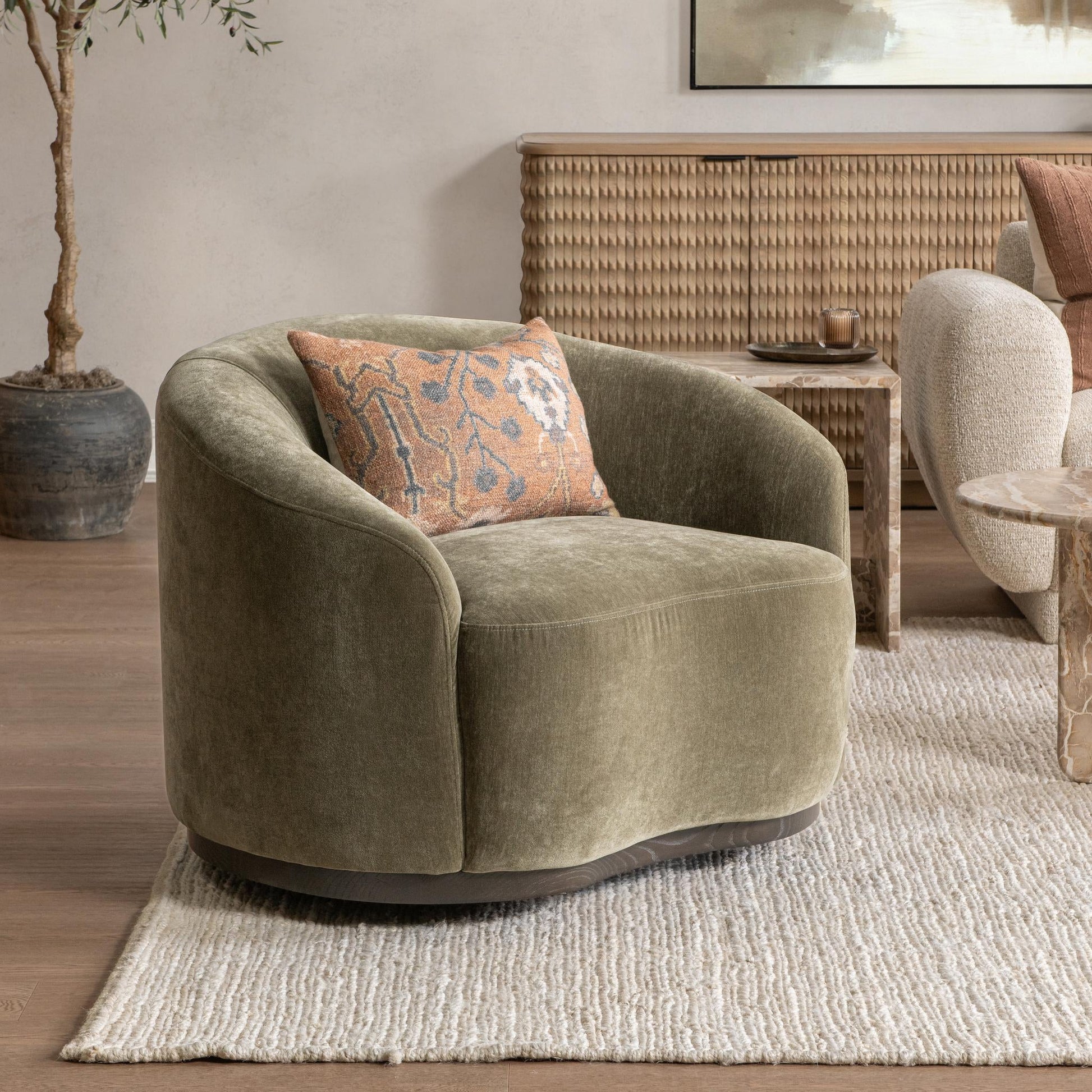 Beverly Swivel Accent Chair - Olive Moss