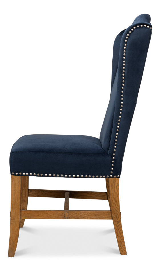 High Back Dining Chair, Blue Velvet by Sarreid Ltd - view 3
