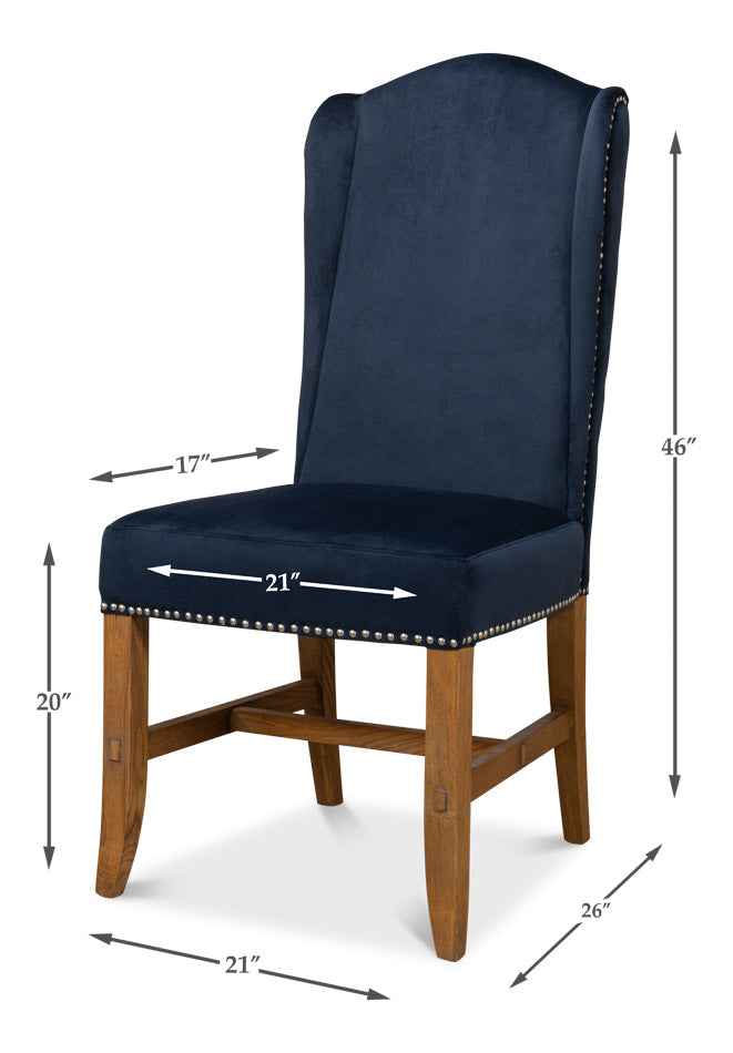 High Back Dining Chair, Blue Velvet by Sarreid Ltd - view 5