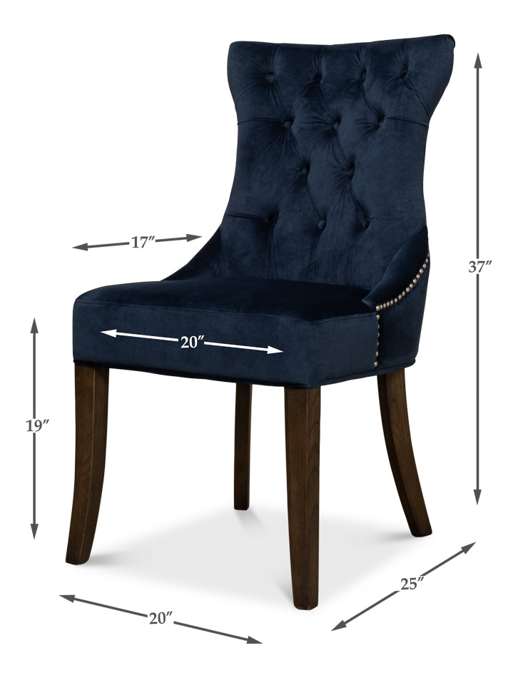Sophie Side Chair, Blue Velvet by Sarreid Ltd - view 5