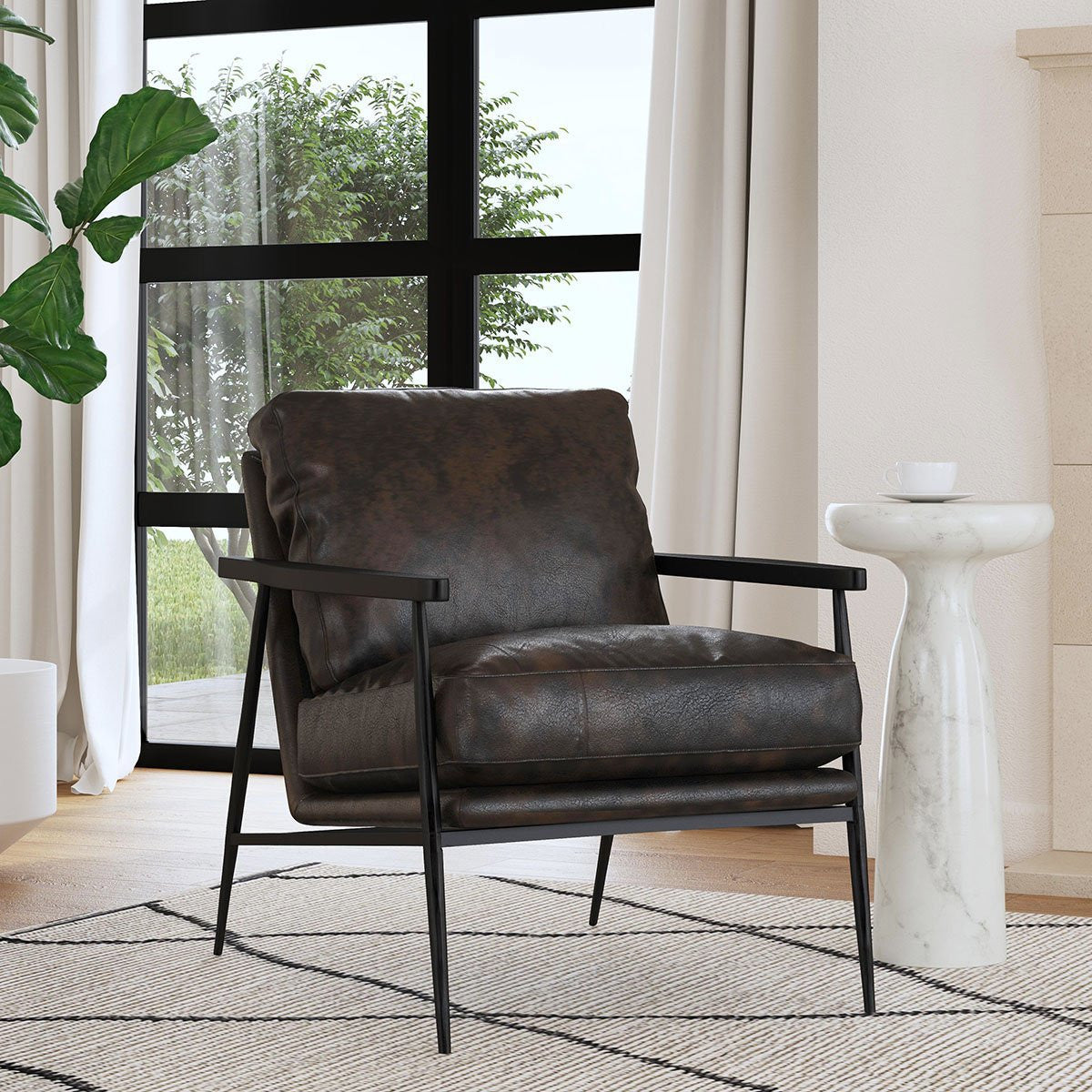 Christopher Leather Club Chair - Jet Black