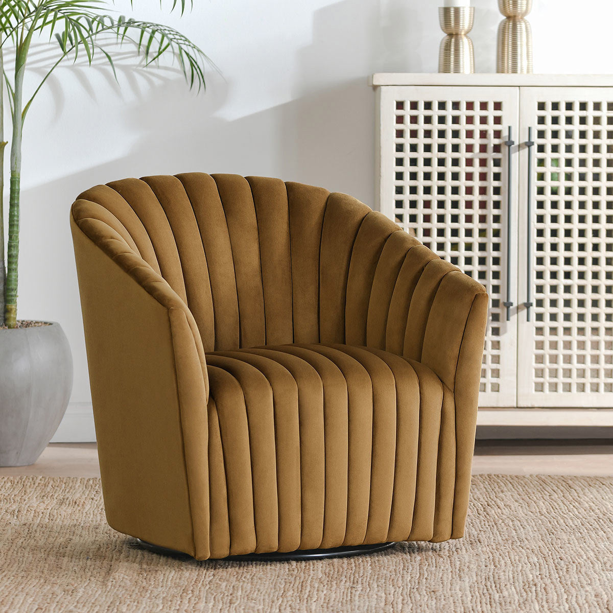 Arline Upholstered Swivel Chair - Bronze