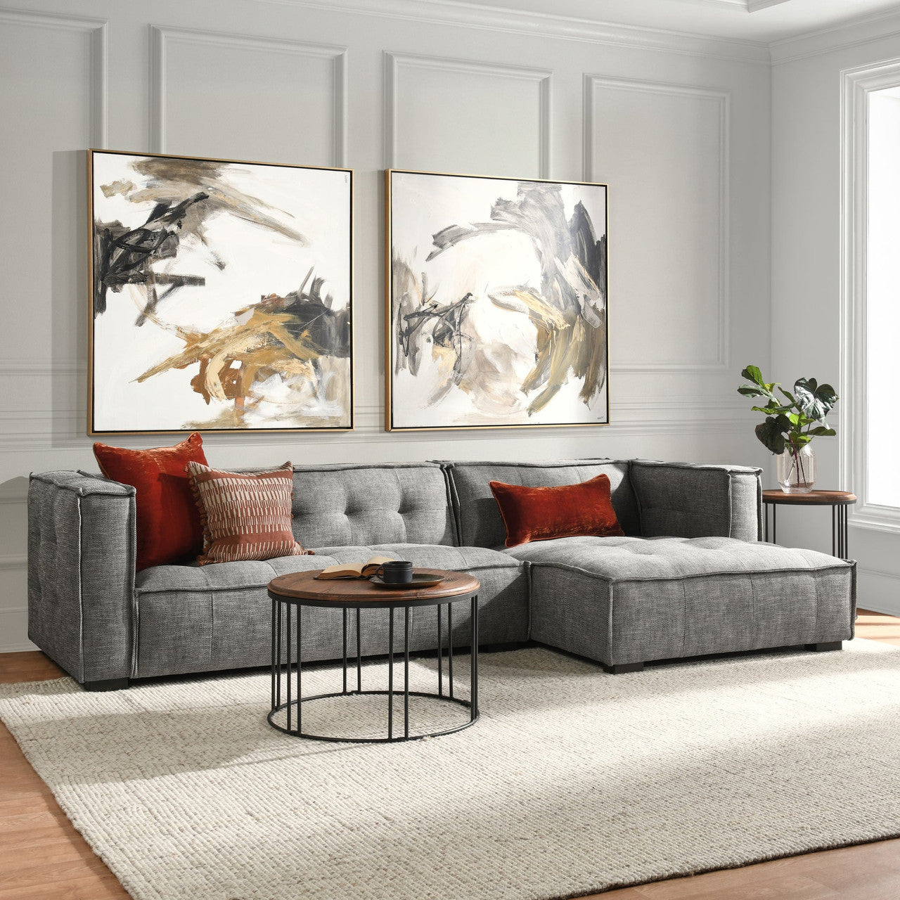 Element Upholstered Sectional w RAF Chaise - Gray