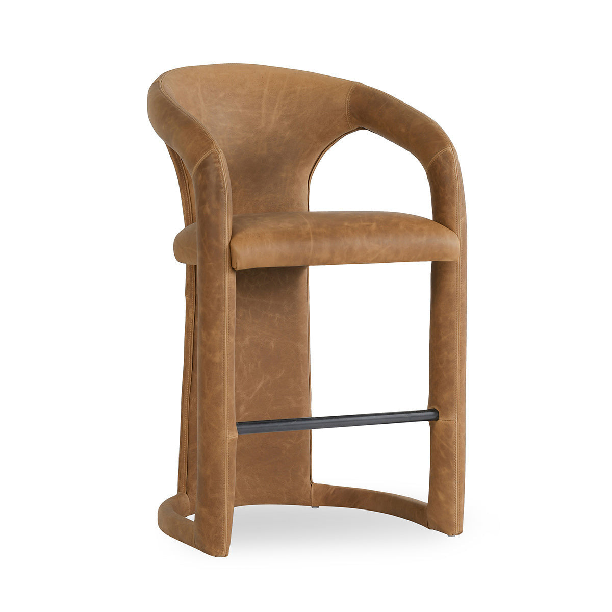 Archie Butterscotch Leather Barrel Back Counter Stool