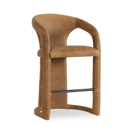 Archie Butterscotch Leather Barrel Back Counter Stool