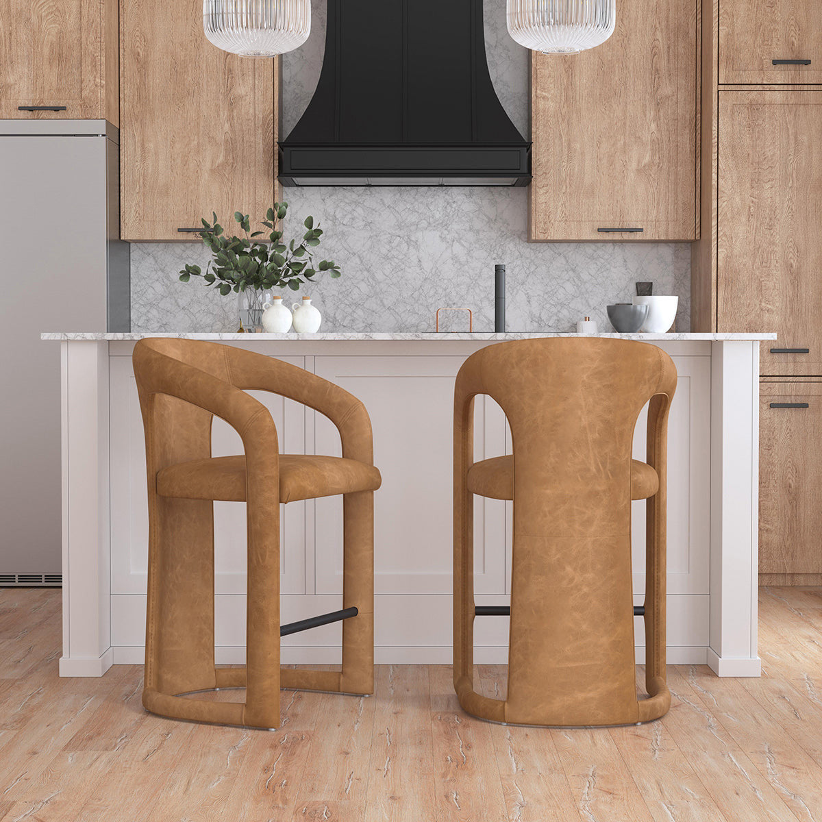 Archie Butterscotch Leather Barrel Back Counter Stool