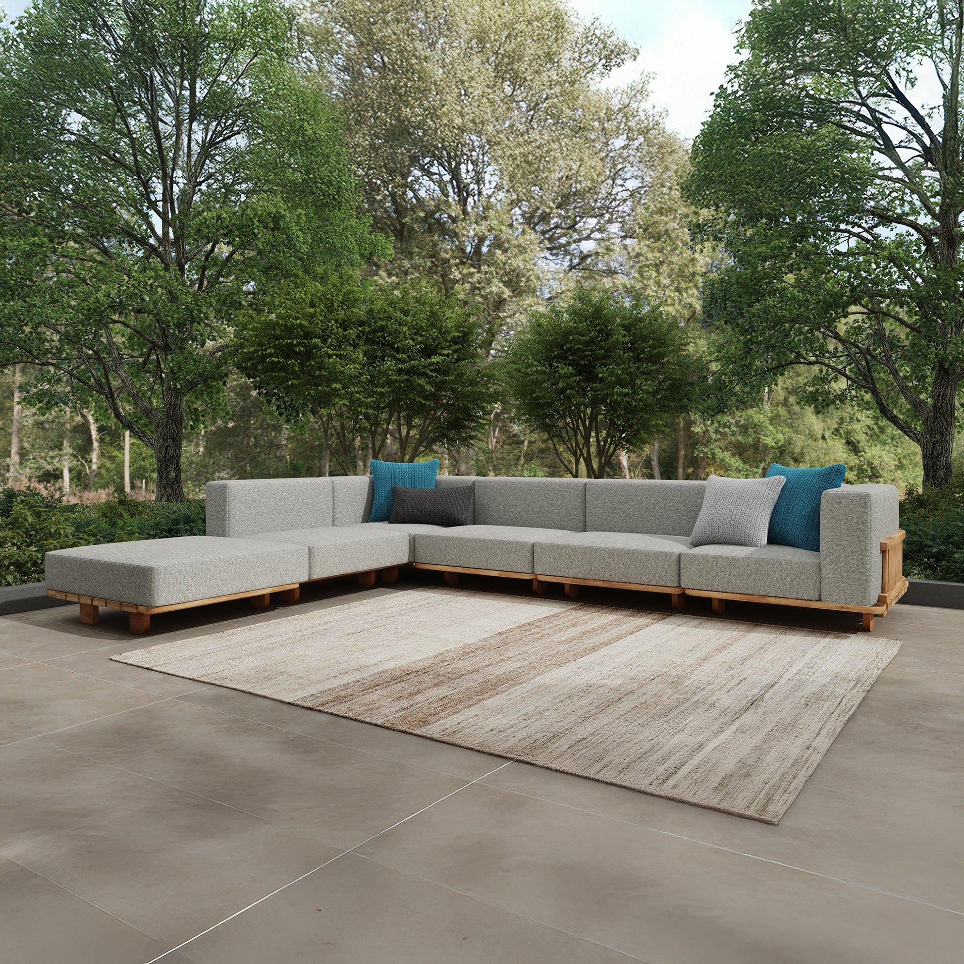 Hudson Outdoor 6 Piece Sectional - Natural/Gray
