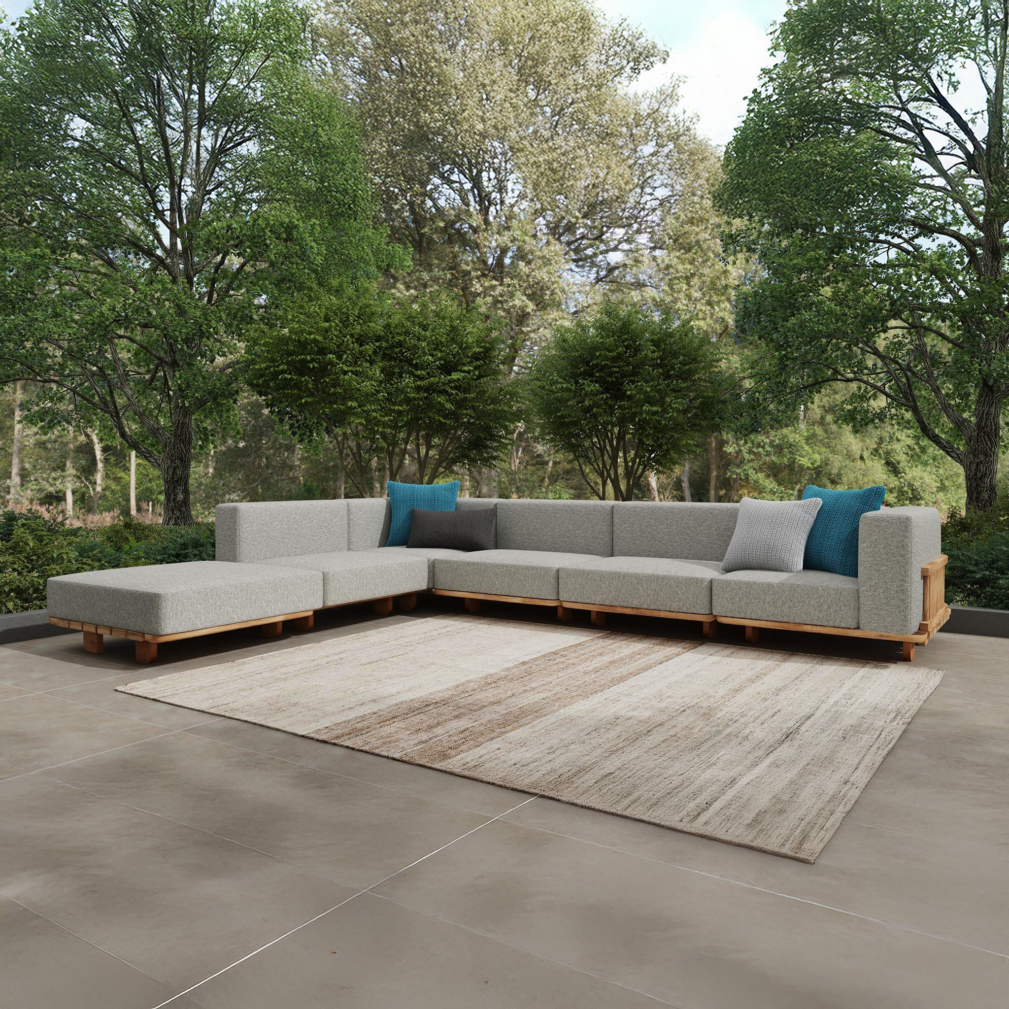Hudson Outdoor 6 Piece Sectional - Natural/Gray