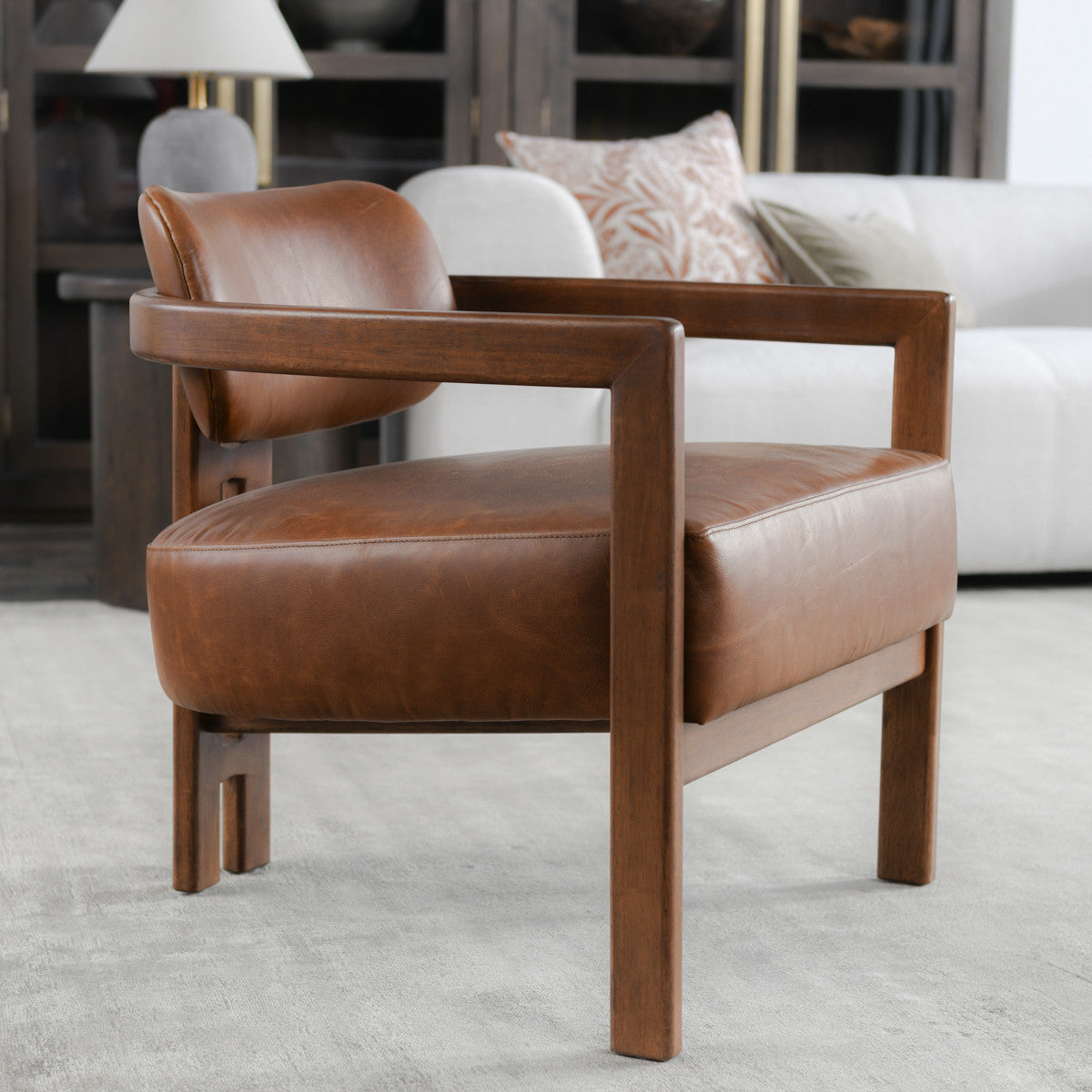 Elsie Kona Brown Leather Curved Back Accent Chair