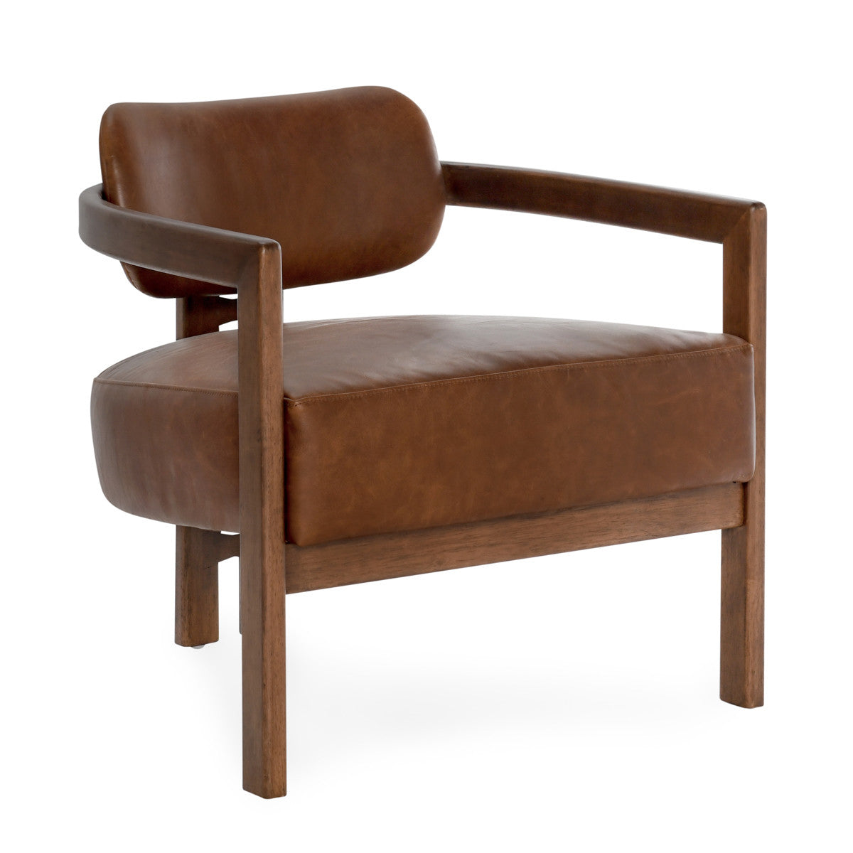 Elsie Kona Brown Leather Curved Back Accent Chair