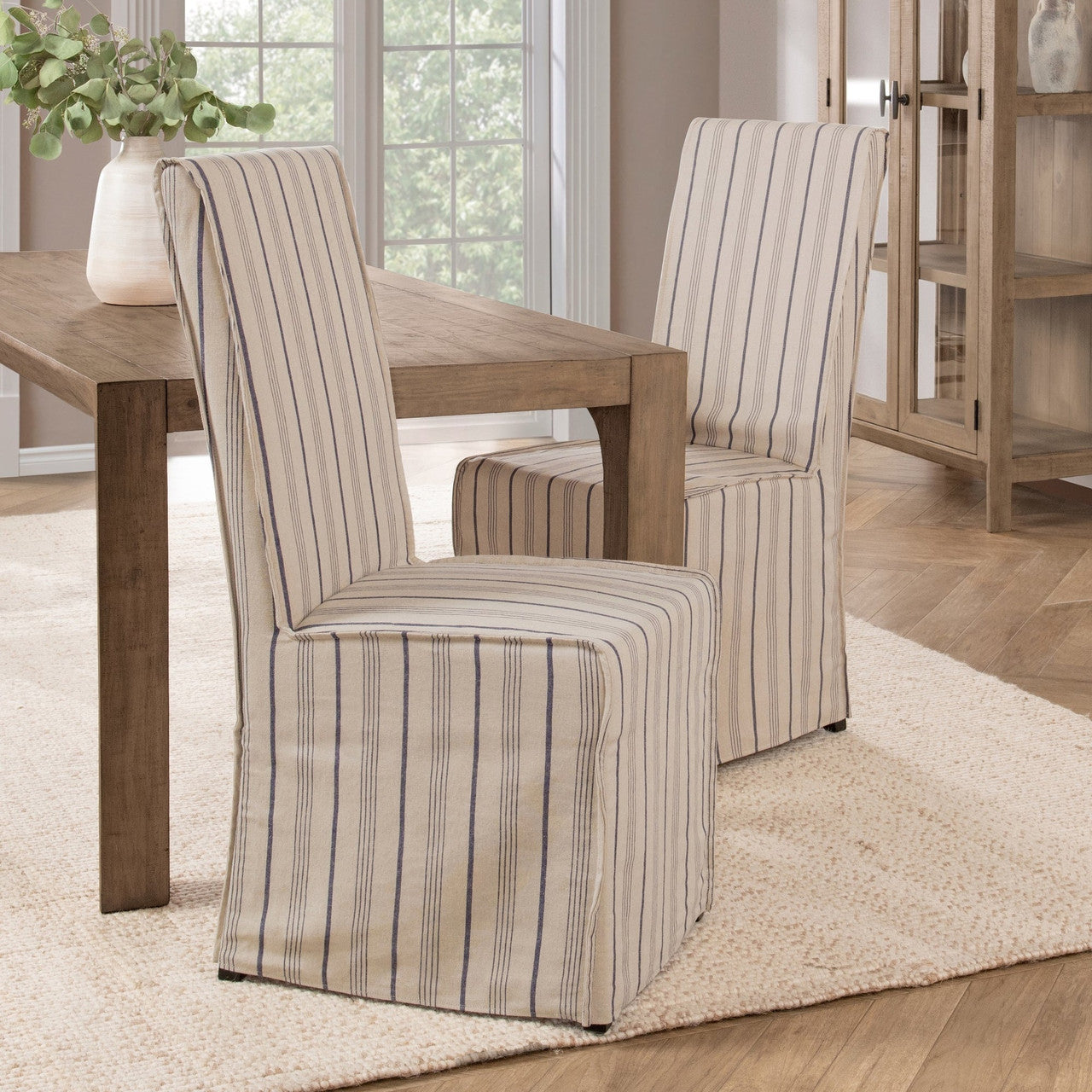 Arianna Upholstered Dining Chair Set of 2 - Navy Stripe