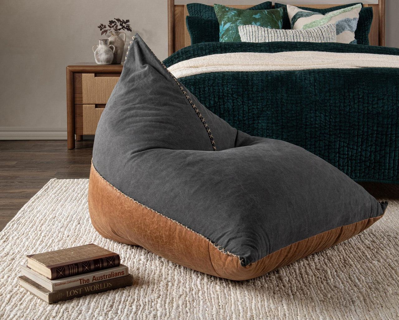 Elle Leather Teardrop Lounge Chair - Black Cognac