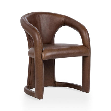 Archie Brown Leather Barrel Back Dining Chair
