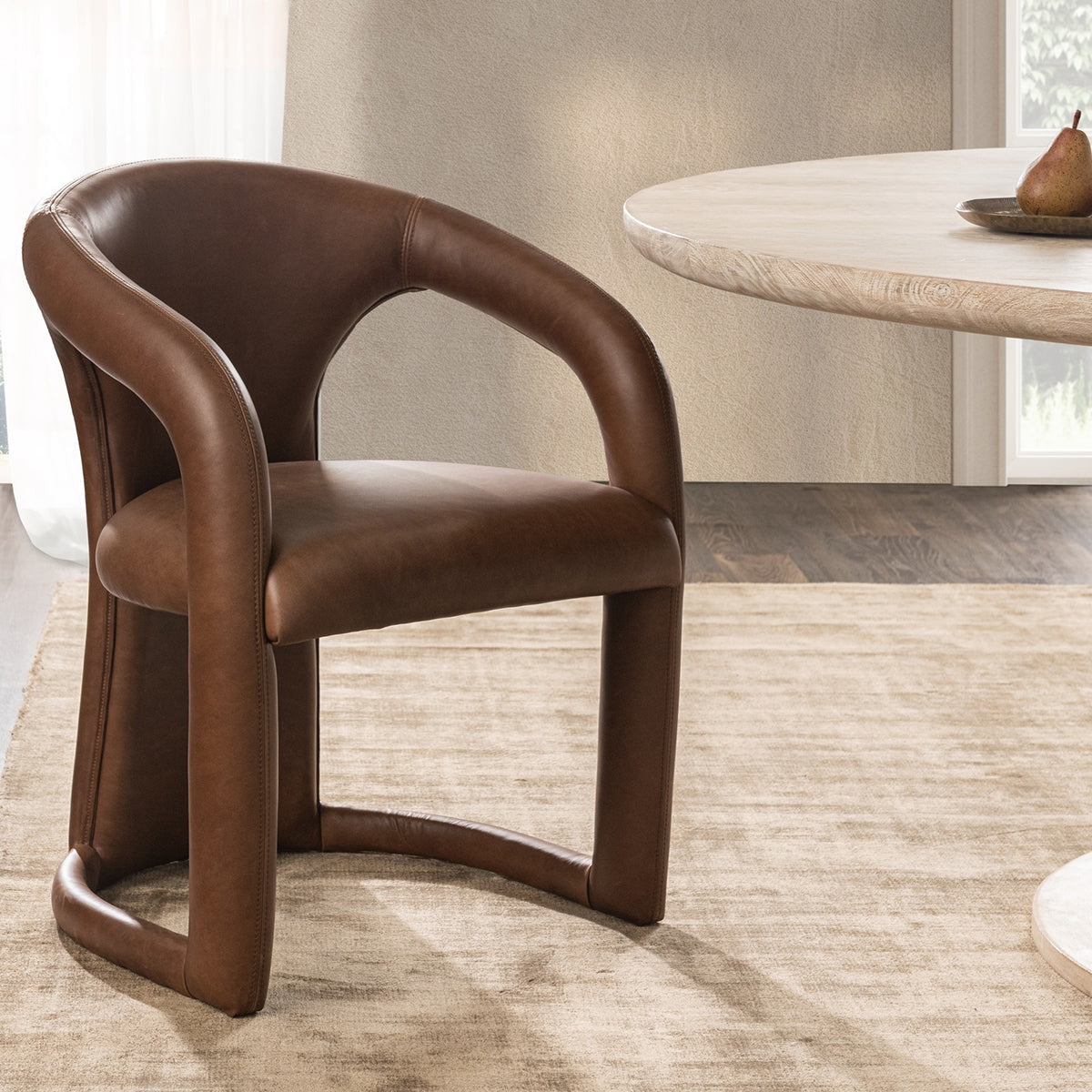 Archie Brown Leather Barrel Back Dining Chair