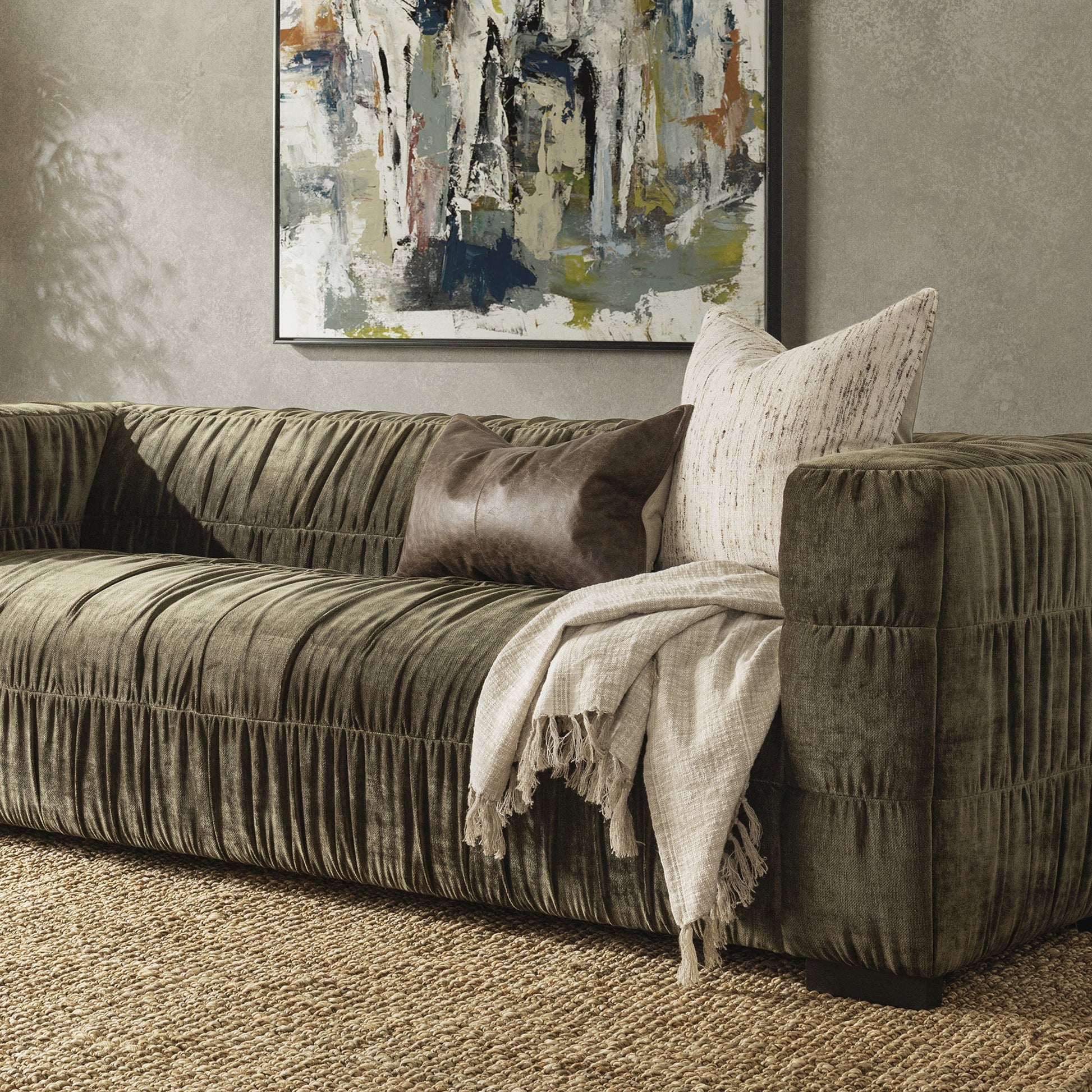 Afeela Upholstered Sofa - Olive Green