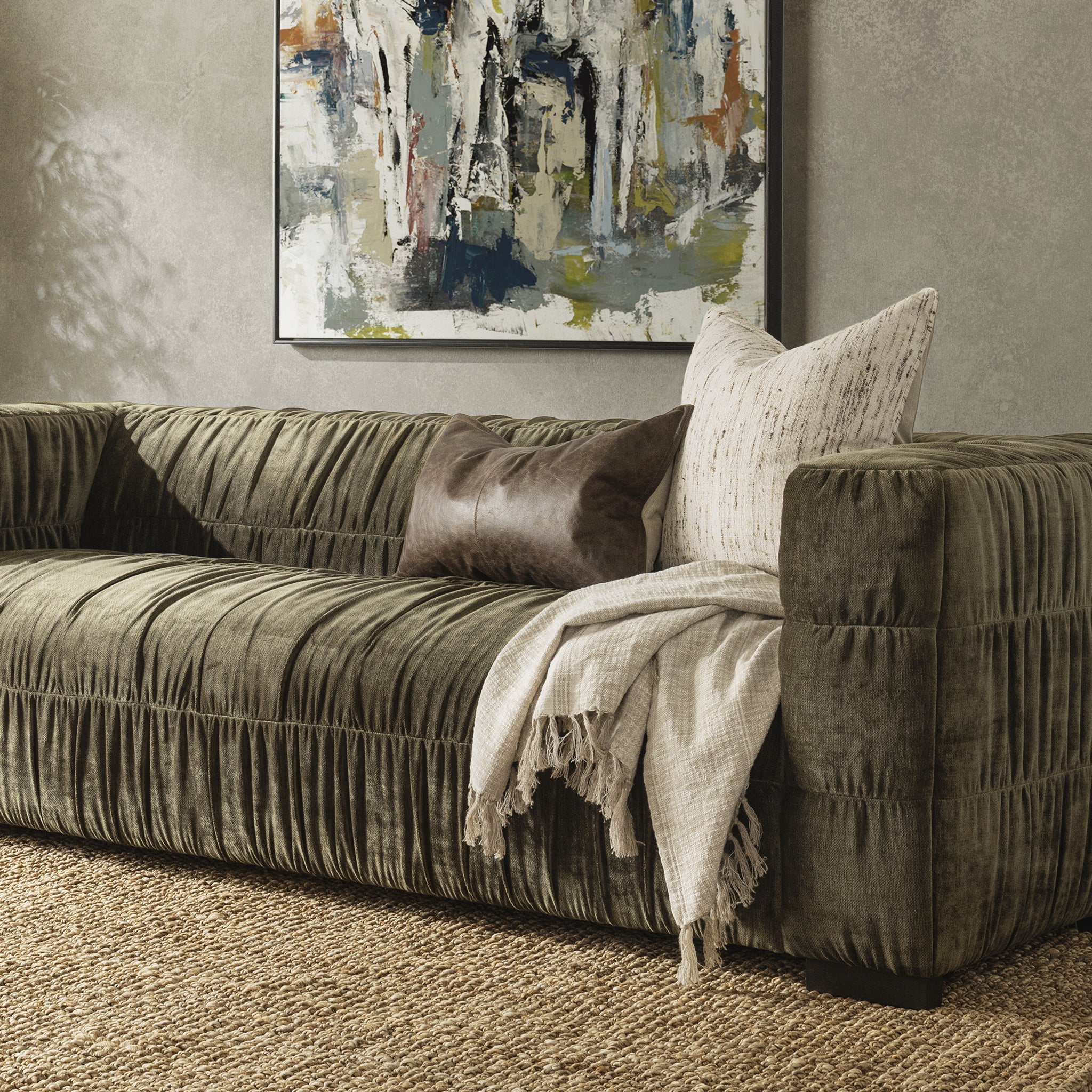 Afeela Upholstered Sofa - Olive Green