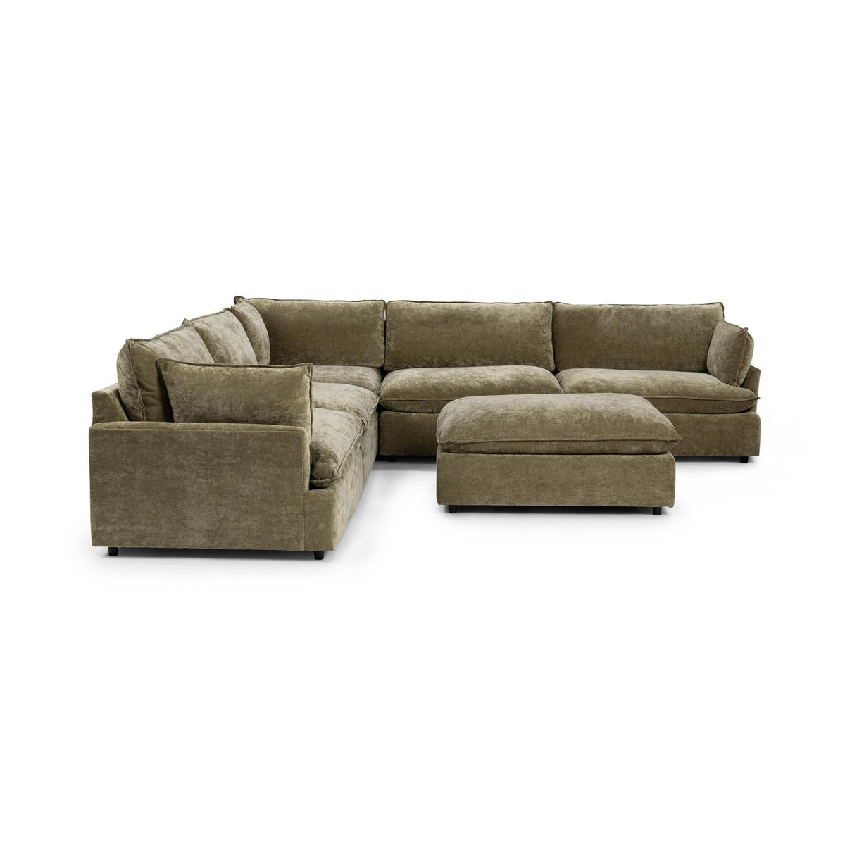 Caplan 6 Piece Sectional with Ottoman - Soft Olive / Polyester - Classic Home 5308SC622002