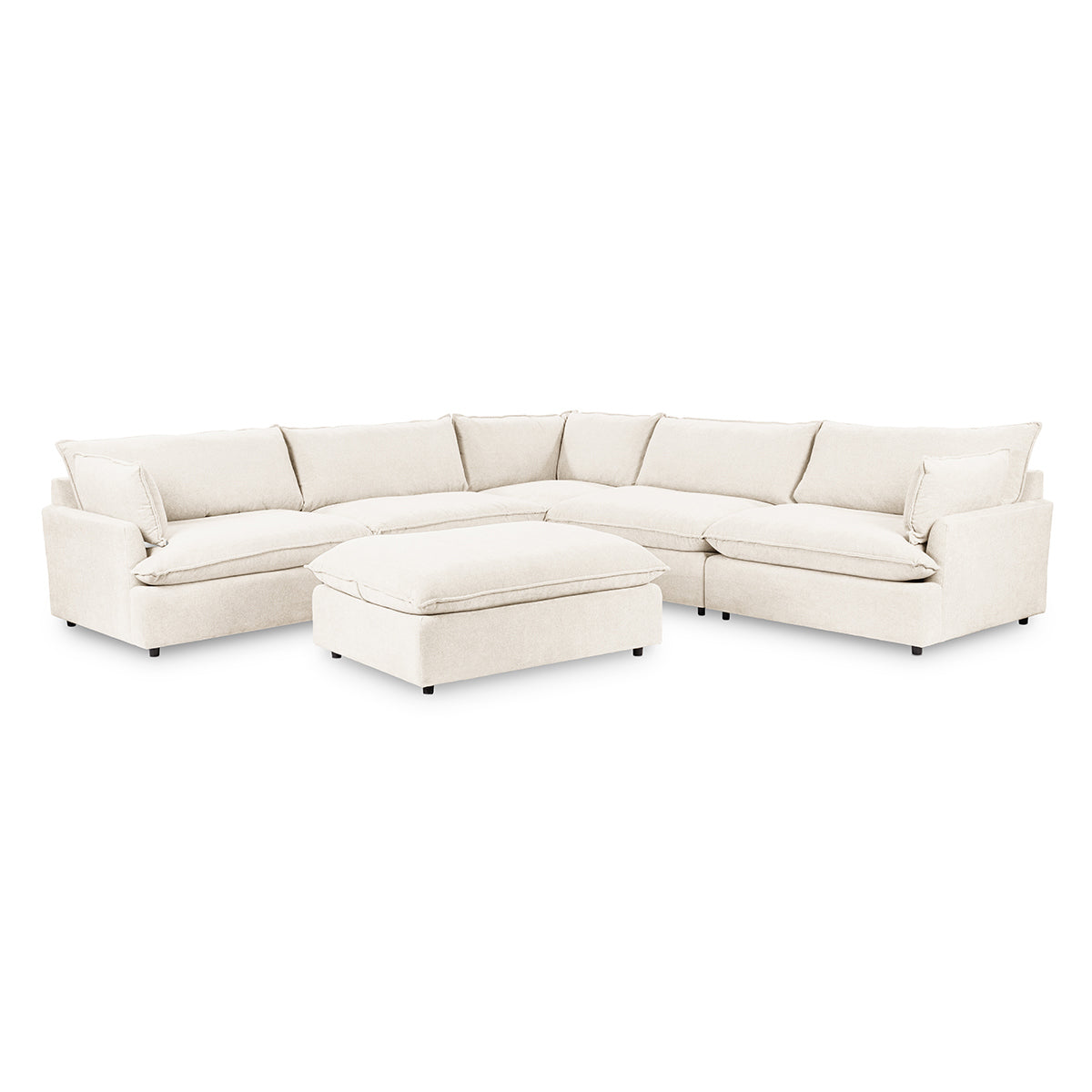 Caplan 6 Piece Sectional with Ottoman - Ivory / Polyester - Classic Home 5308SC6EIV