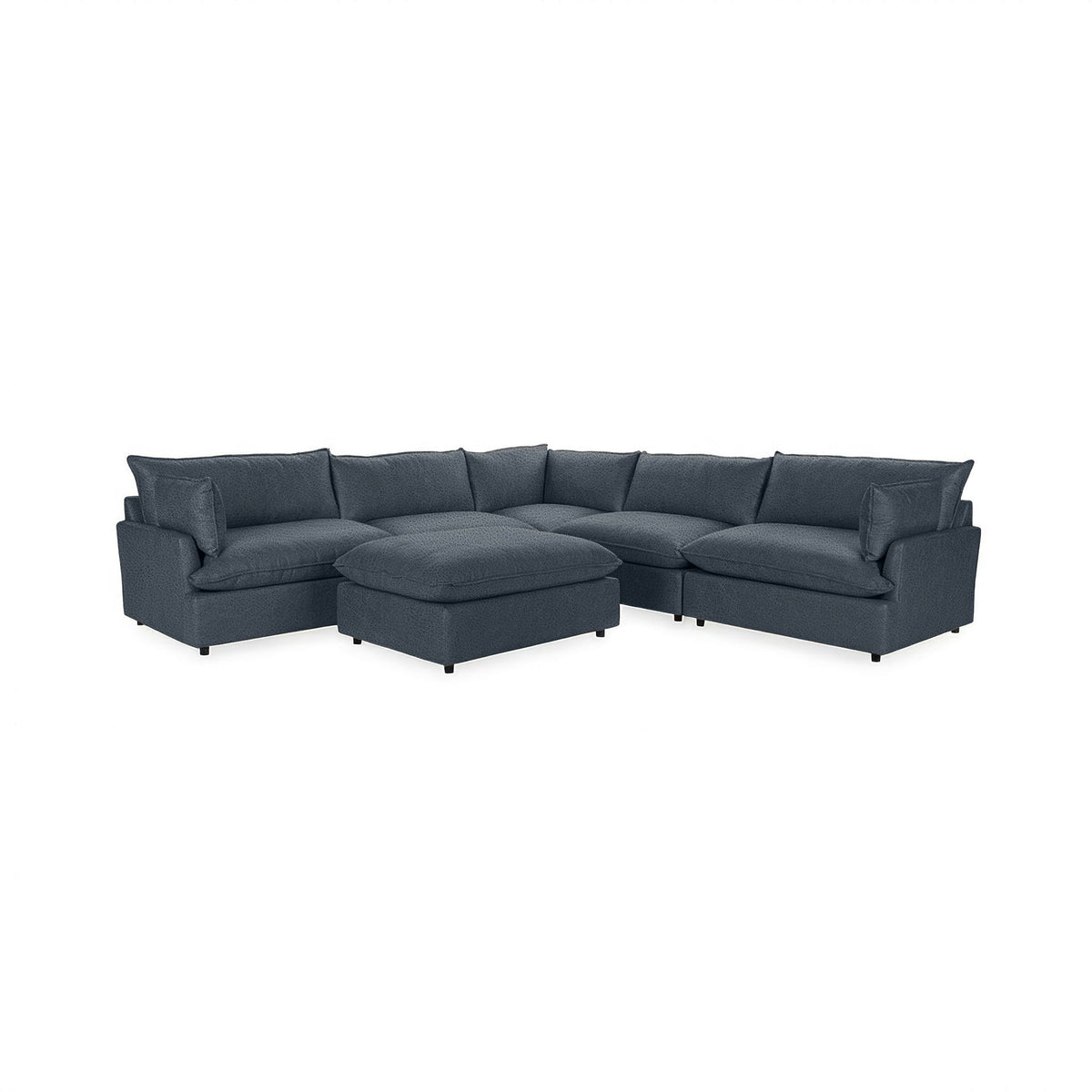 Caplan 6 Piece Sectional with Ottoman - Navy / Leather - Classic Home 5308SC6EPNA