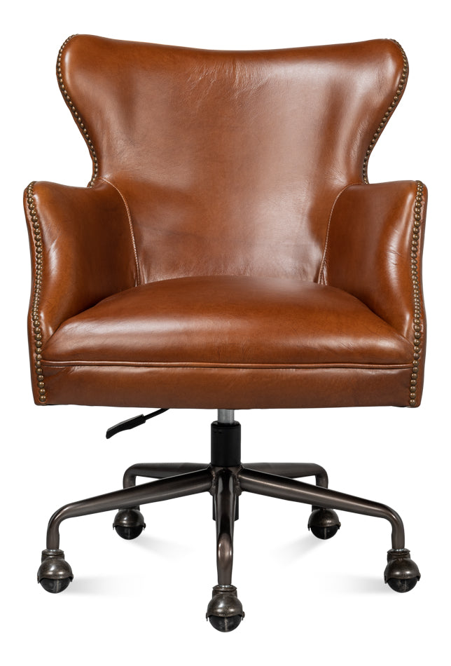 Andrew Jackson Desk Chair,Havana Leather by Sarreid Ltd - view 2