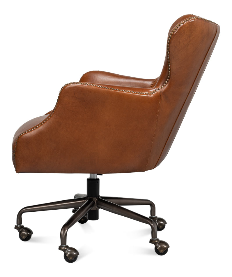 Andrew Jackson Desk Chair,Havana Leather by Sarreid Ltd - view 3