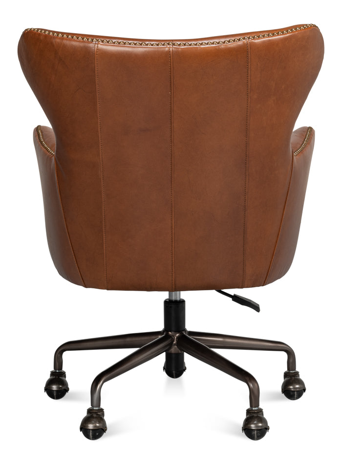 Andrew Jackson Desk Chair,Havana Leather by Sarreid Ltd - view 4