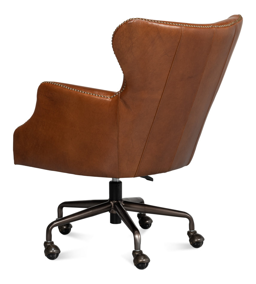 Andrew Jackson Desk Chair,Havana Leather by Sarreid Ltd - view 6