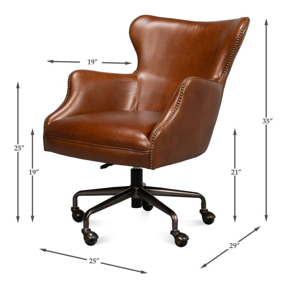 Andrew Jackson Desk Chair,Havana Leather by Sarreid Ltd - view 5