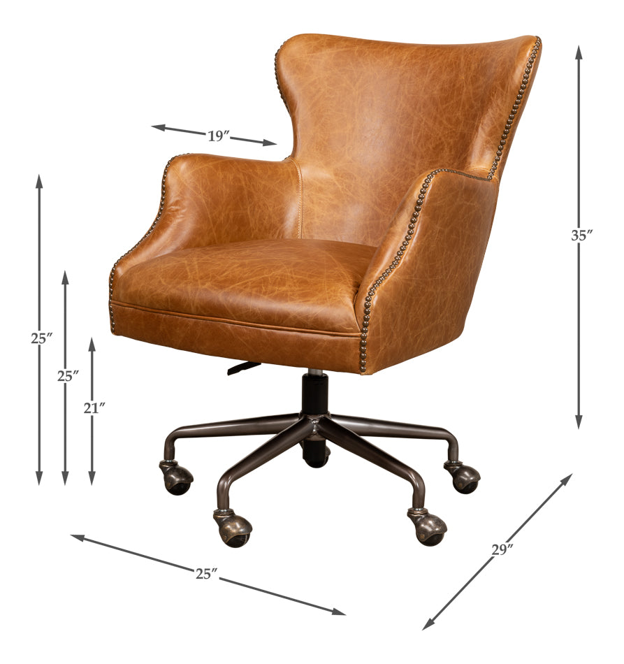 Andrew Jackson Desk Chair, Cuba Brown by Sarreid Ltd - view 5